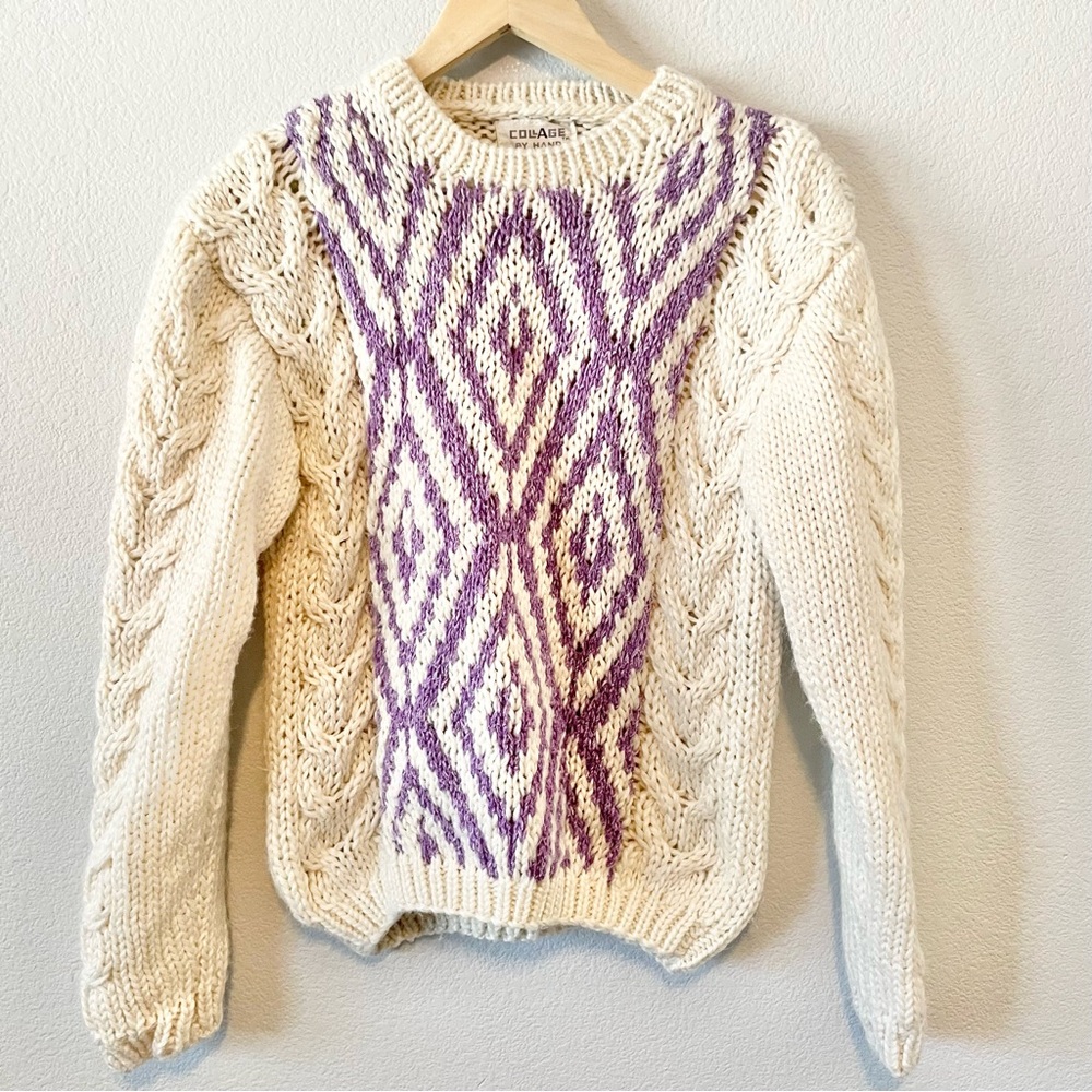 Vintage Collage by Hand Purple and White Knitted Sweater - Picture 4 of 5